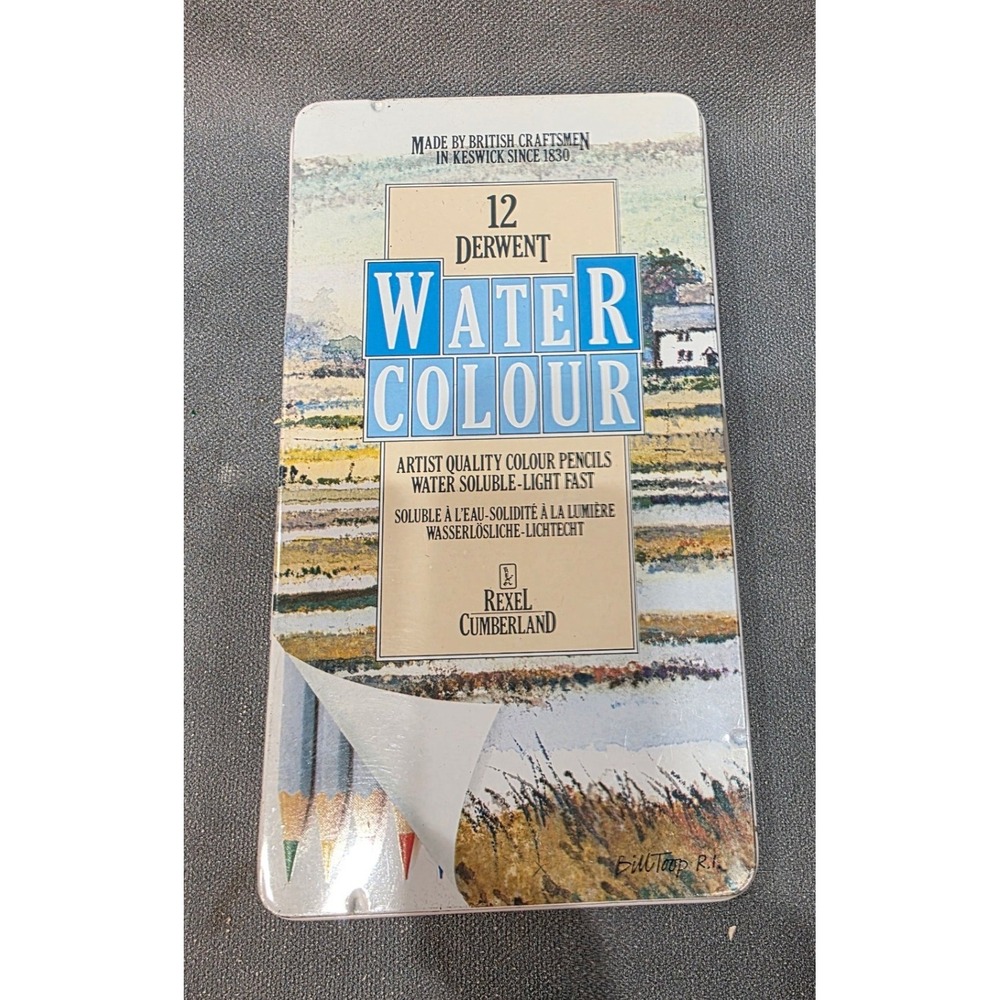 Rexel Cumberland Derwent Water Colour Pencils 12 Piece Set Vintage Tin Unopened
